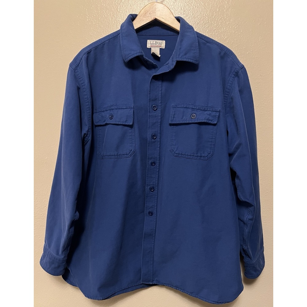 VINTAGE LL Bean Shirt Mens XLarge Blue Chamois Heavy Flannel Button Outdoor 90s